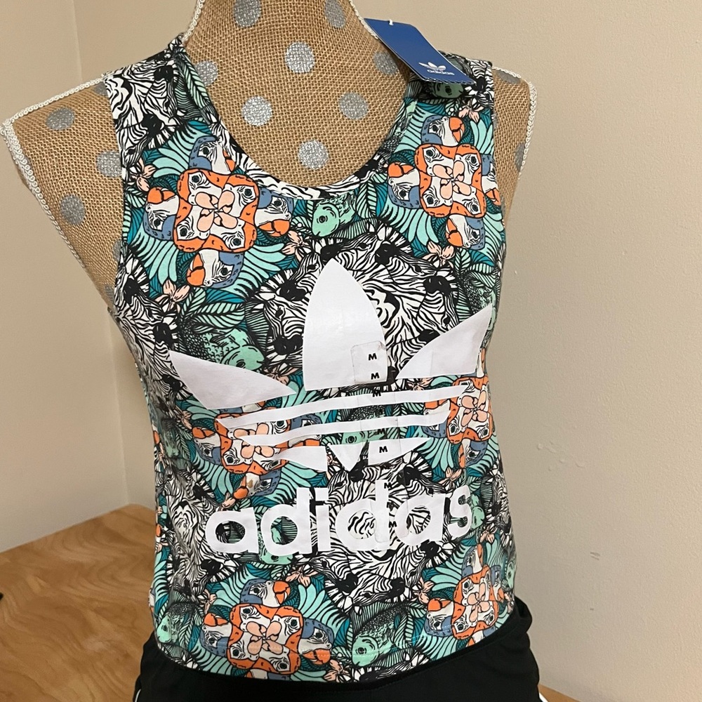Adidas White Trefoil Graphic Zoo Print Tank NWT